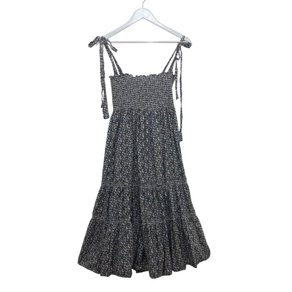 O.P.T. Cara Smocked Tiered Midi Dress Blue White Floral Small Cottagecore Boho - Picture 2 of 13